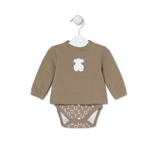 Baby bodysuit with smock in Soft beige
