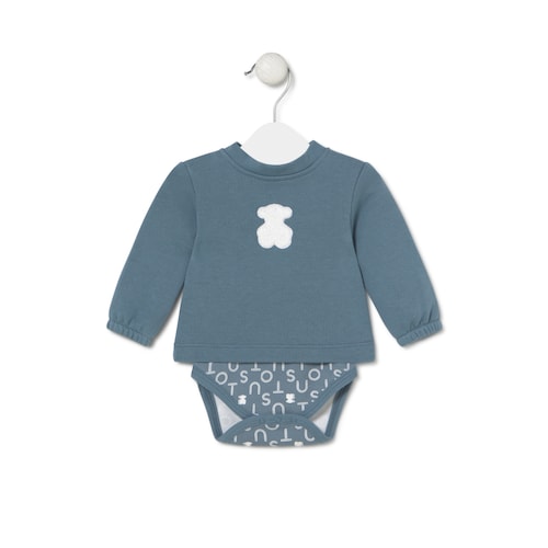 Baby bodysuit with smock in Soft navy blue