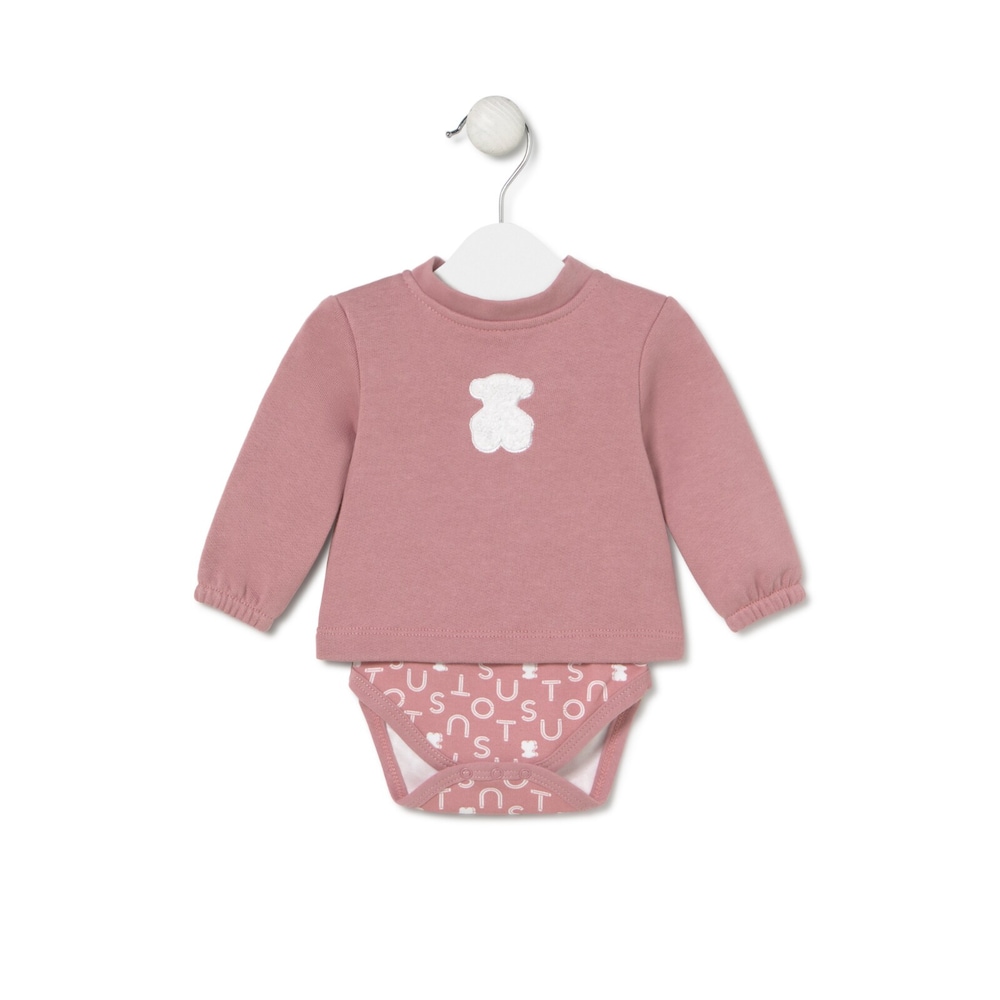 Body com blusa de beb&eacute; soft cor-de-rosa