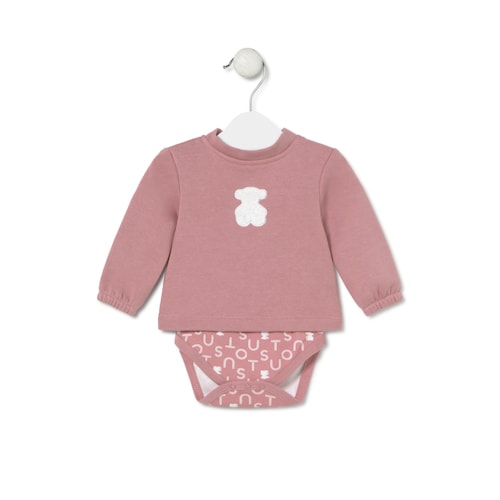 Baby bodysuit with smock in Soft pink