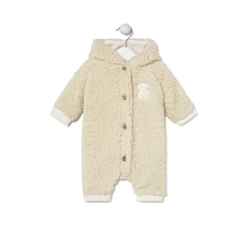 Hooded baby jumpsuit in Cosmic beige