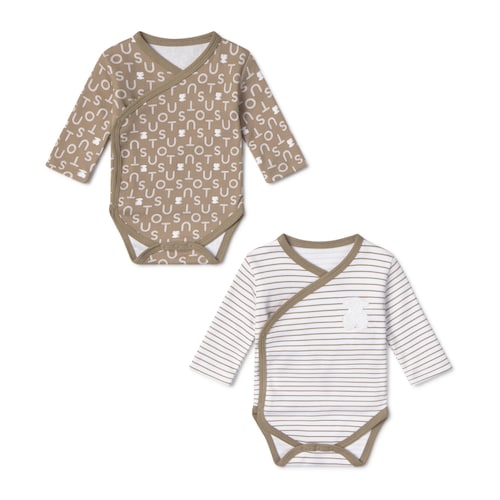 Pack of wrap-over baby bodysuits in Soft beige