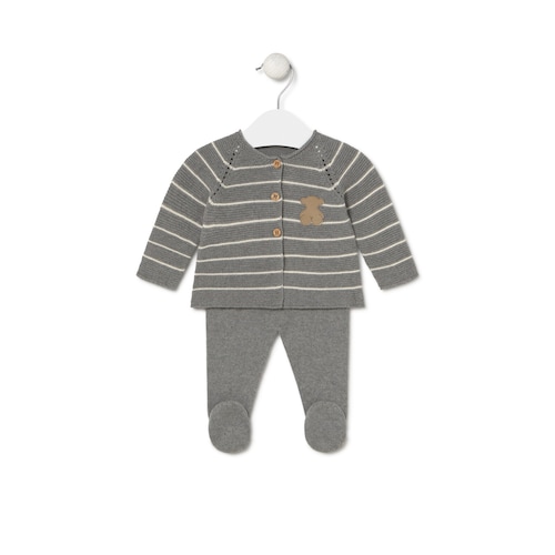 Knitted baby outfit in Tricot grey stripes