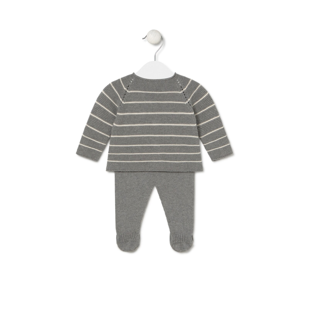 Knitted baby outfit in Tricot grey stripes