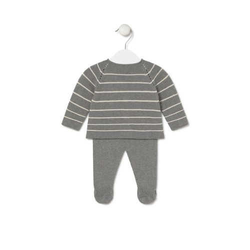 Conjunto de malha de bebé Tricot às riscas cinzento