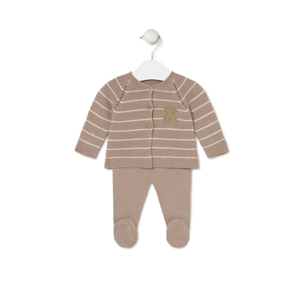 Knitted baby set in Tricot pink stripes