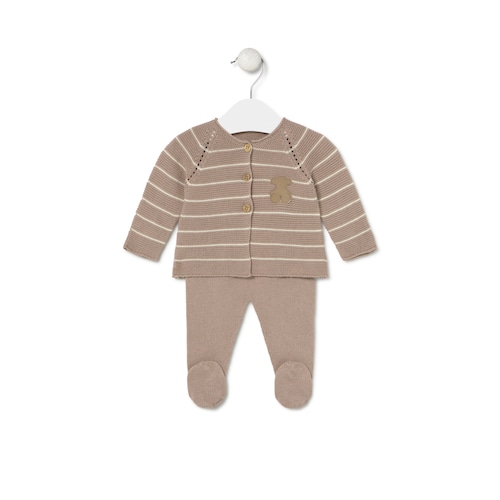 Conjunto de punto de bebé Tricot a rayas rosa