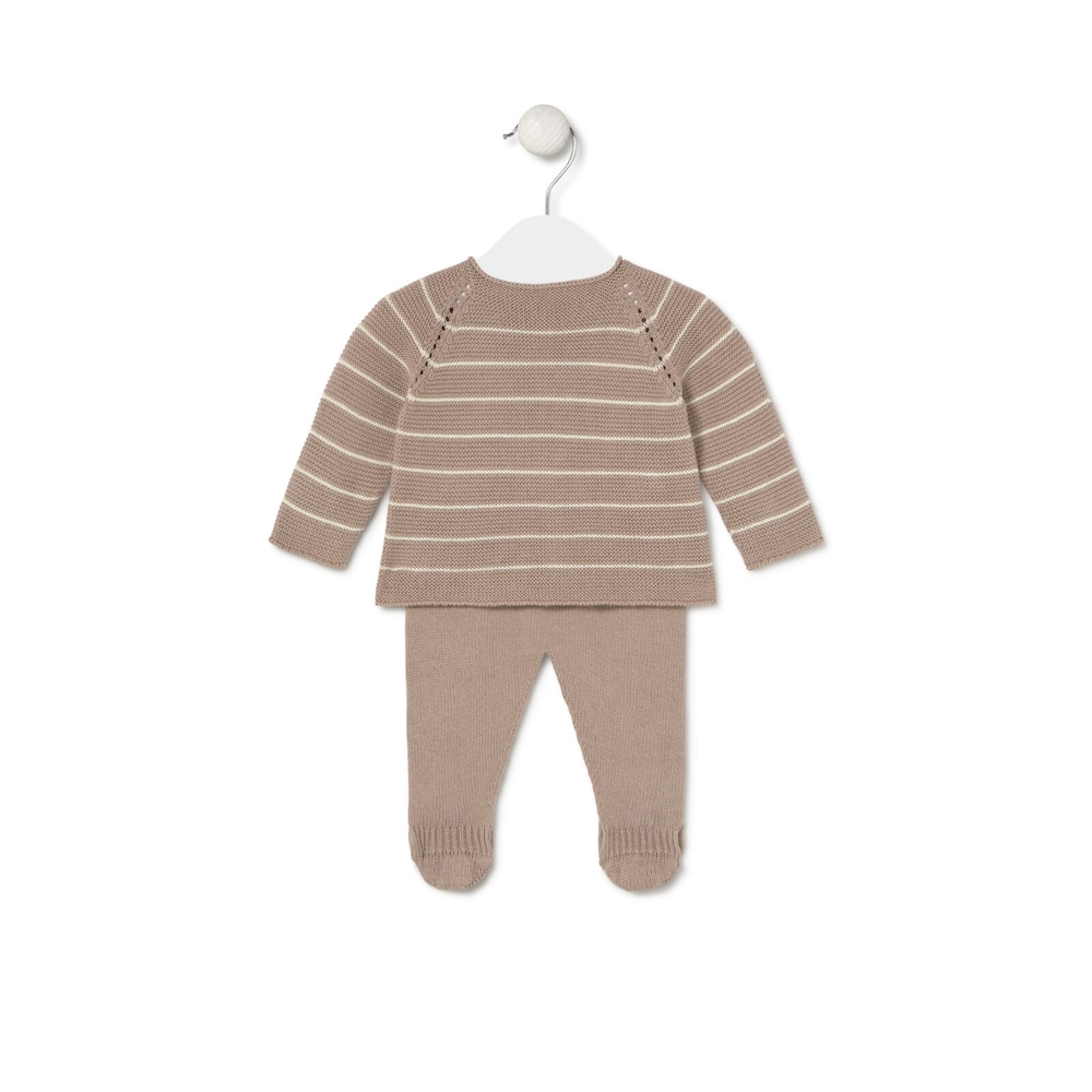 Knitted baby set in Tricot pink stripes