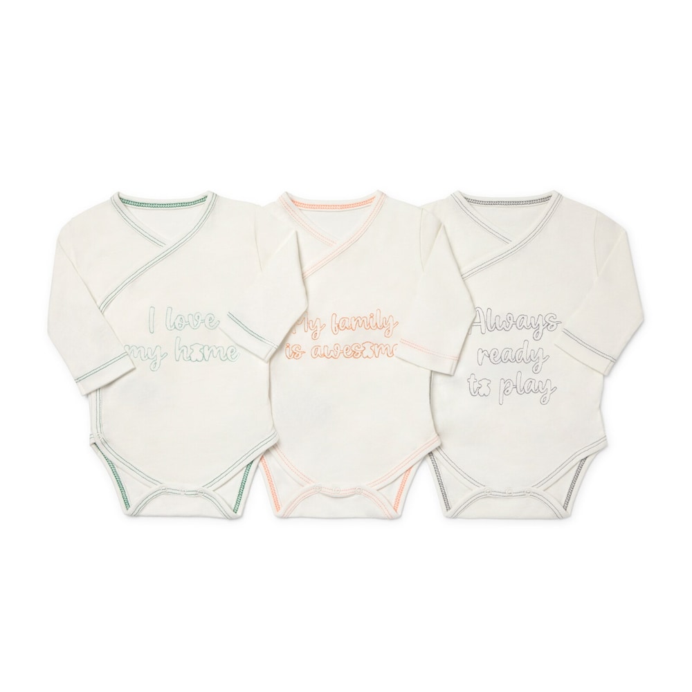 Pack of wrap-over baby bodysuits in DailyK Ecru