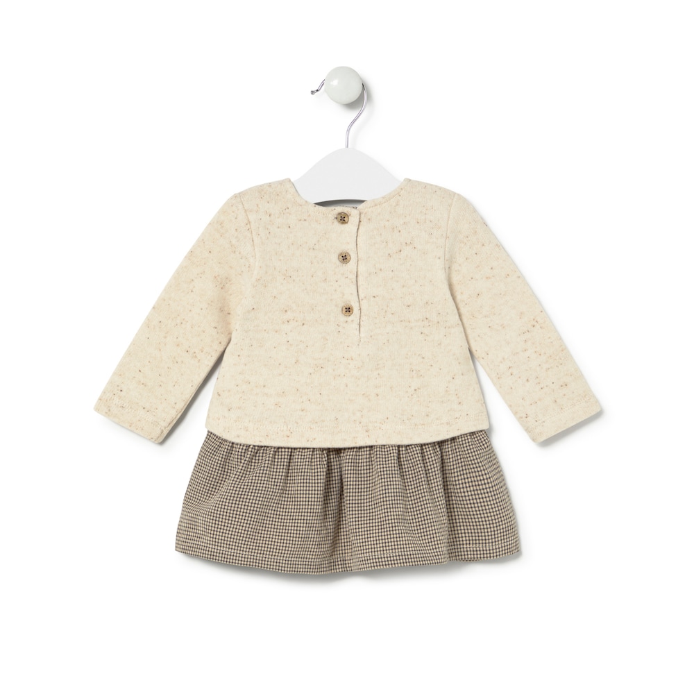 Girls dress with coordinating fabrics in Brown ecru
