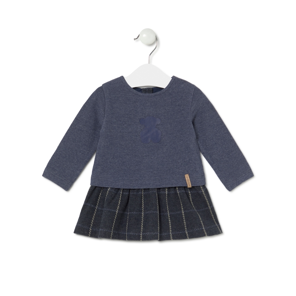 Girls dress with coordinating fabrics in Marine navy blue