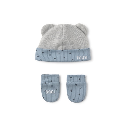 Baby hat and mittens set in Mini sky blue
