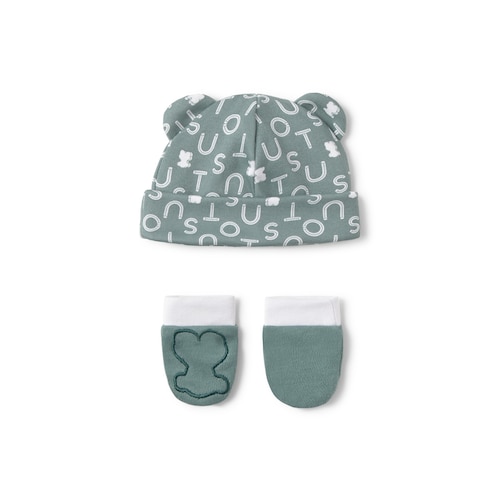 Baby hat and mittens set in Soft green image number 0