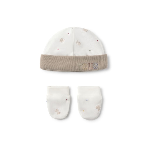 Conjunto de bebé de gorro e luvas Cosmic cor crua