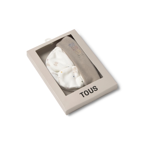 Conjunto de bebé de gorro e luvas Cosmic cor crua