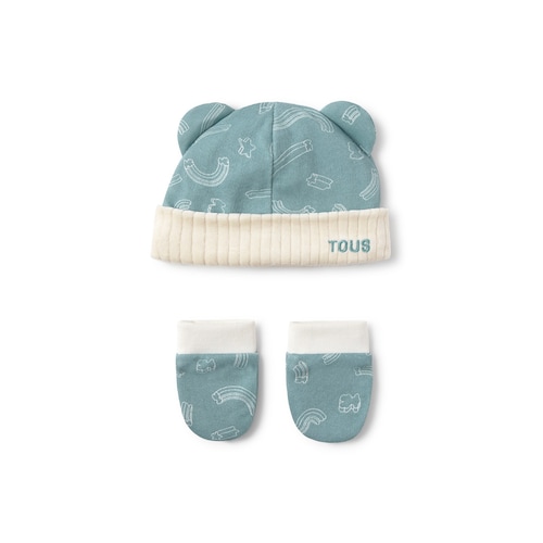 Baby hat and mittens set in Arc mist