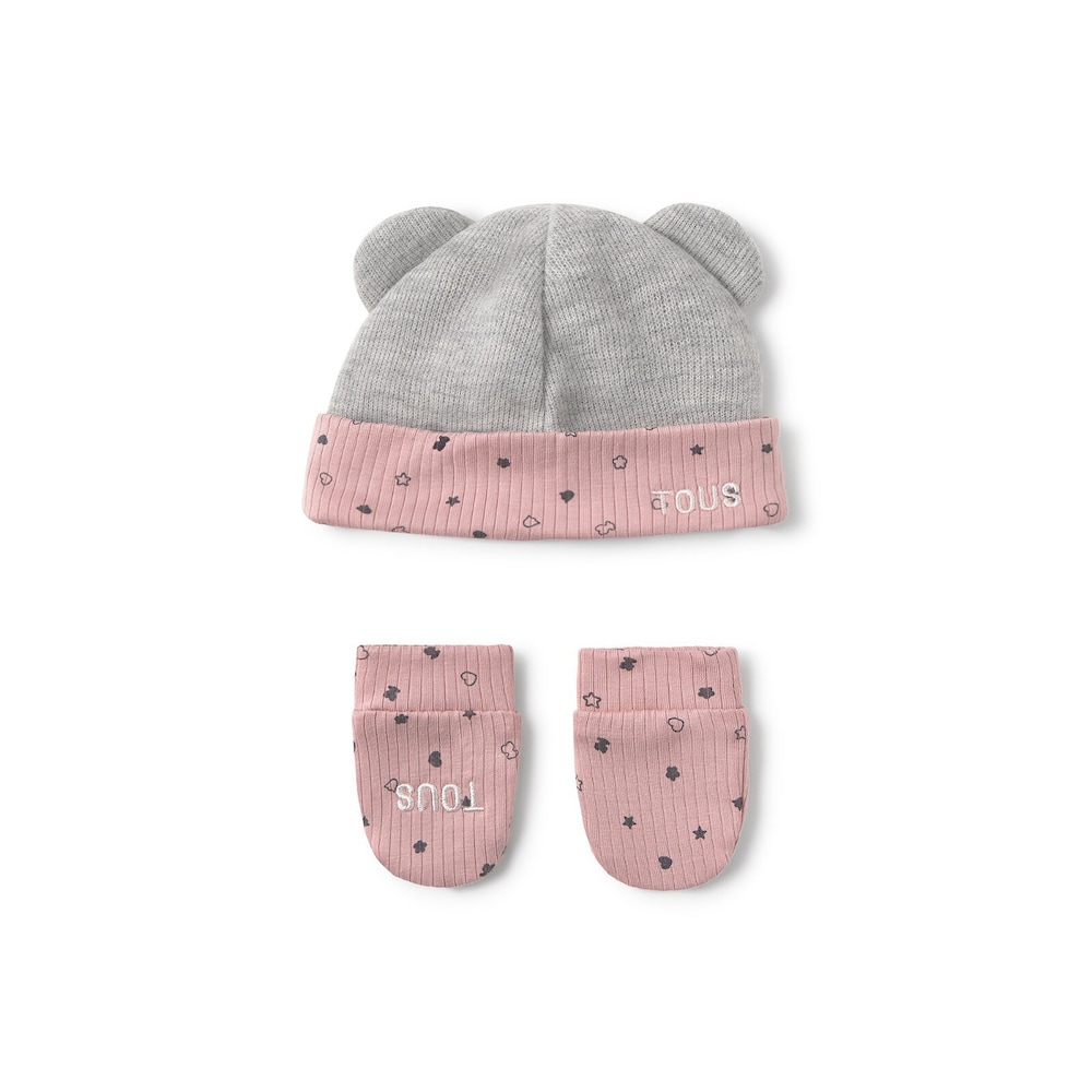 Conjunto de beb&eacute; de gorro e luvas Mini cor-de-rosa