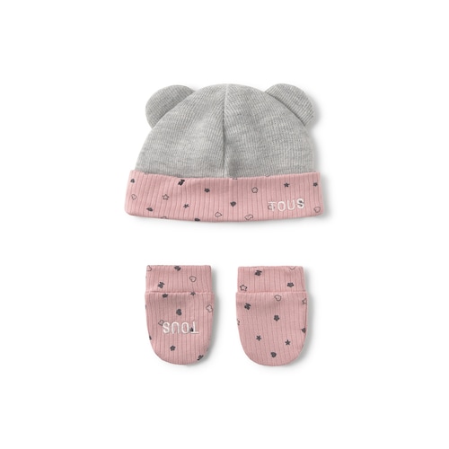 Baby hat and mittens set in Mini pink
