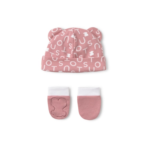 Baby hat and mittens set in Soft pink image number 0