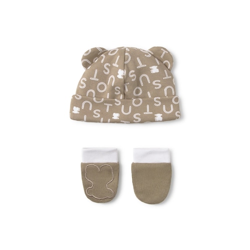 Baby hat and mittens set in Soft beige