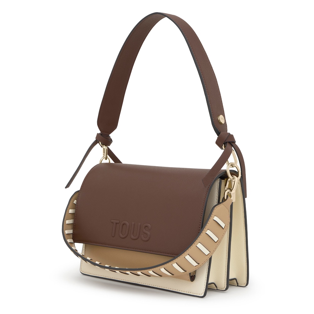 Sac &agrave; bandouli&egrave;re beige et marron moyen TOUS Audree Saffiano