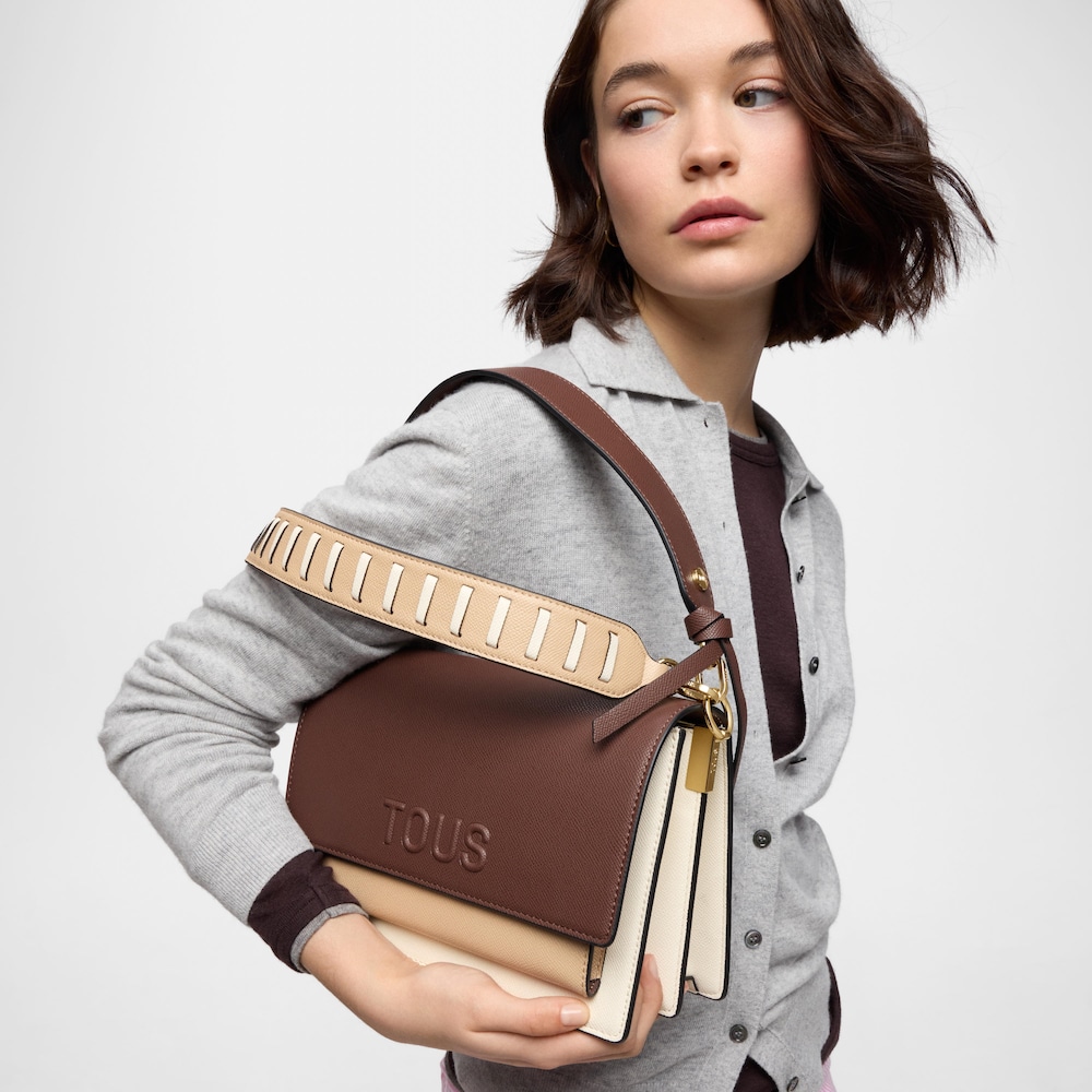 Sac &agrave; bandouli&egrave;re beige et marron moyen TOUS Audree Saffiano