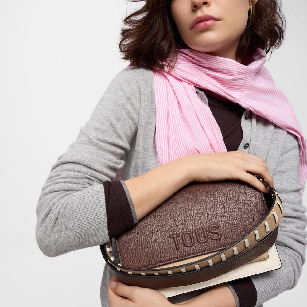Sac &agrave; bandouli&egrave;re beige et marron moyen TOUS Audree Saffiano