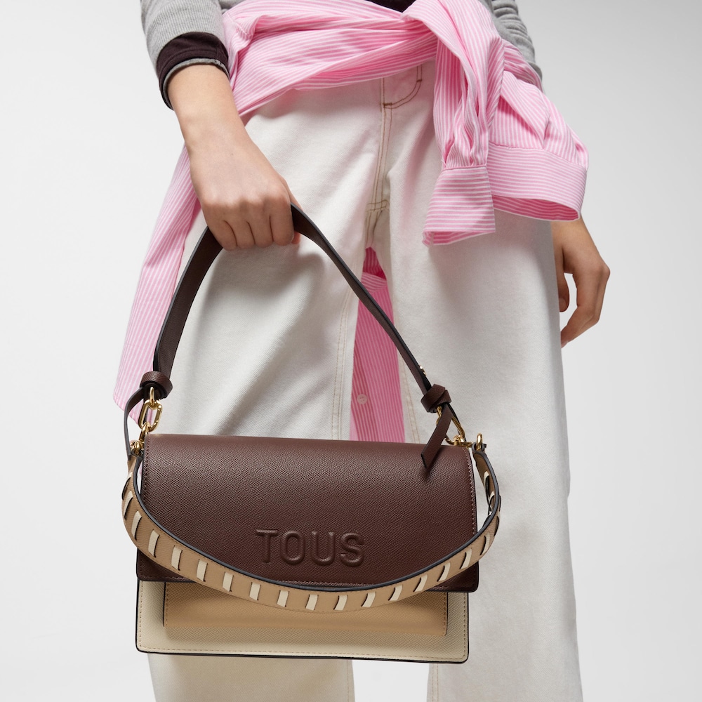 Sac &agrave; bandouli&egrave;re beige et marron moyen TOUS Audree Saffiano