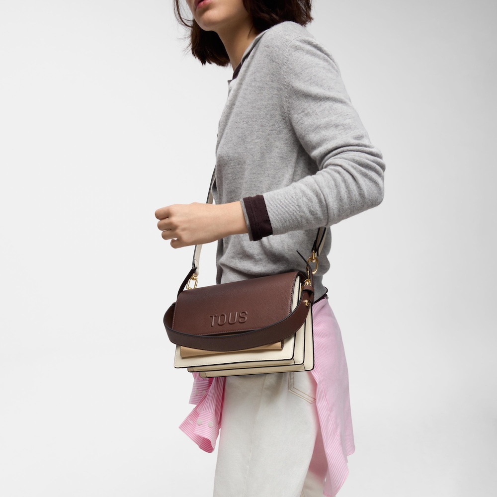 Sac &agrave; bandouli&egrave;re beige et marron moyen TOUS Audree Saffiano