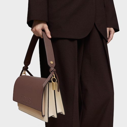 Bandolera mediana beige y marrón Audree Saffiano