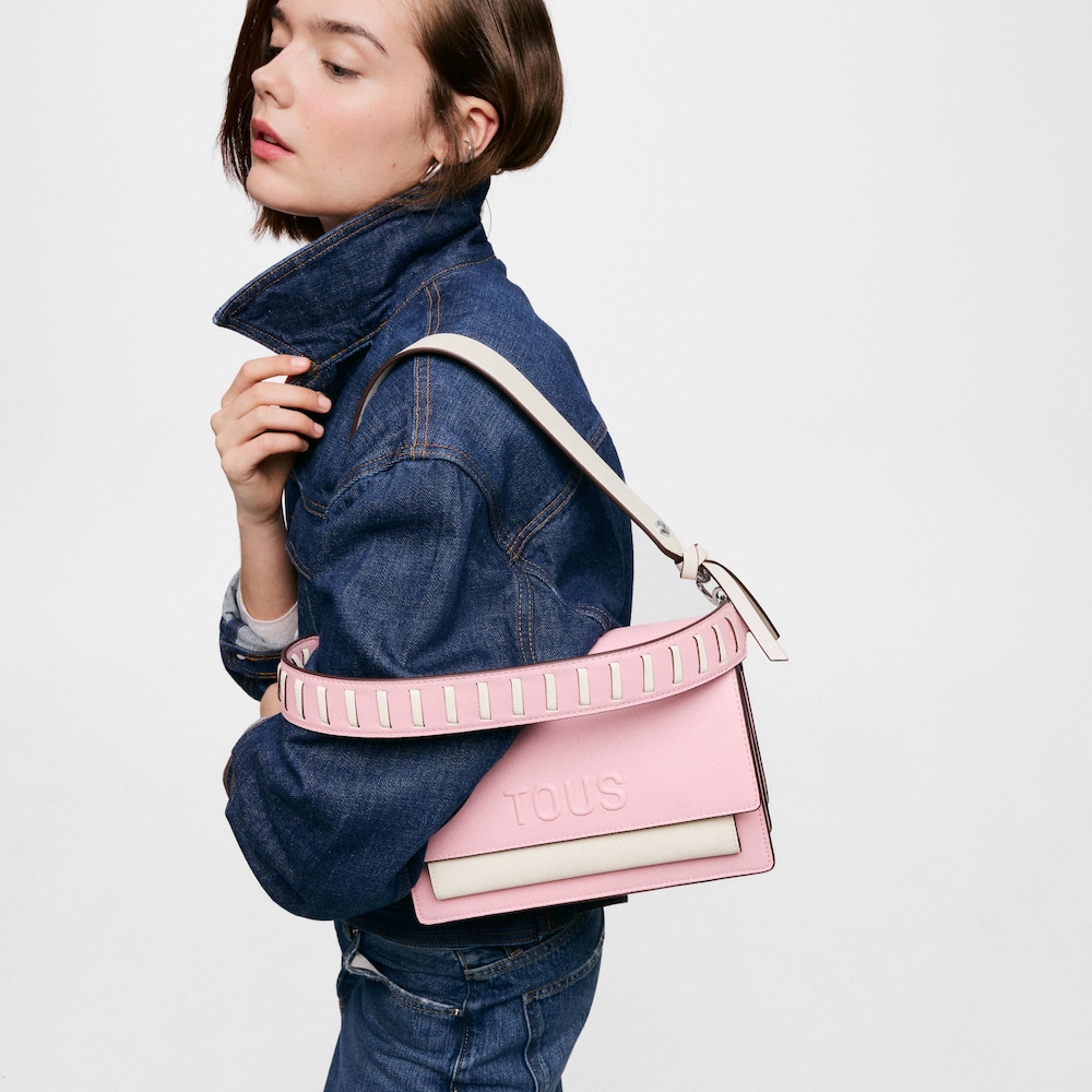 Sac &agrave; bandouli&egrave;re rose poudr&eacute; moyen TOUS Audree Saffiano