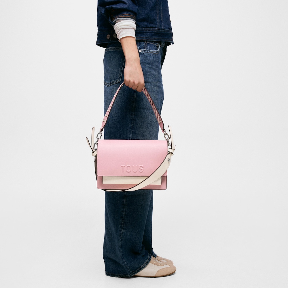 Sac &agrave; bandouli&egrave;re rose poudr&eacute; moyen TOUS Audree Saffiano