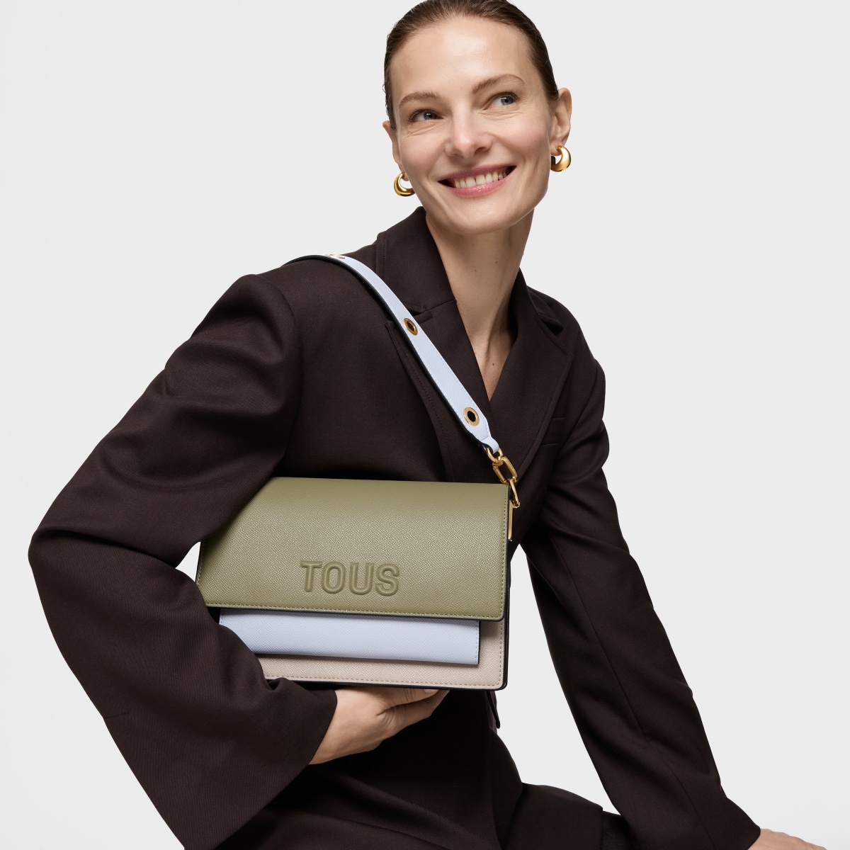 Tous - Bandolera Mediana Topo Y Verde Audree Saffiano - Topo