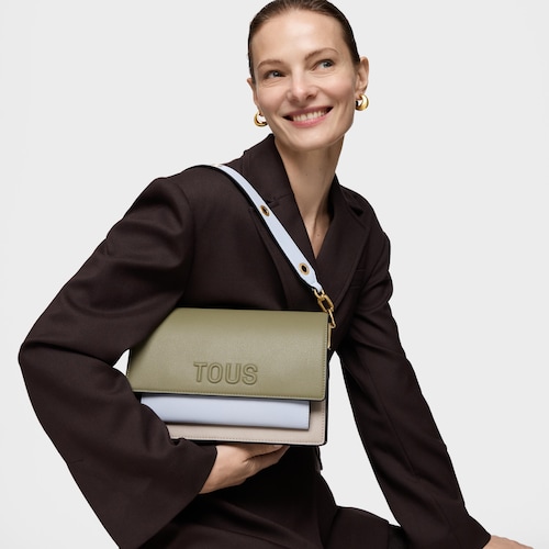 Bandolera mediana topo y verde Audree Saffiano