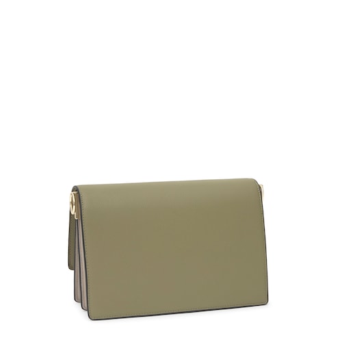 Bandolera mediana topo y verde Audree Saffiano