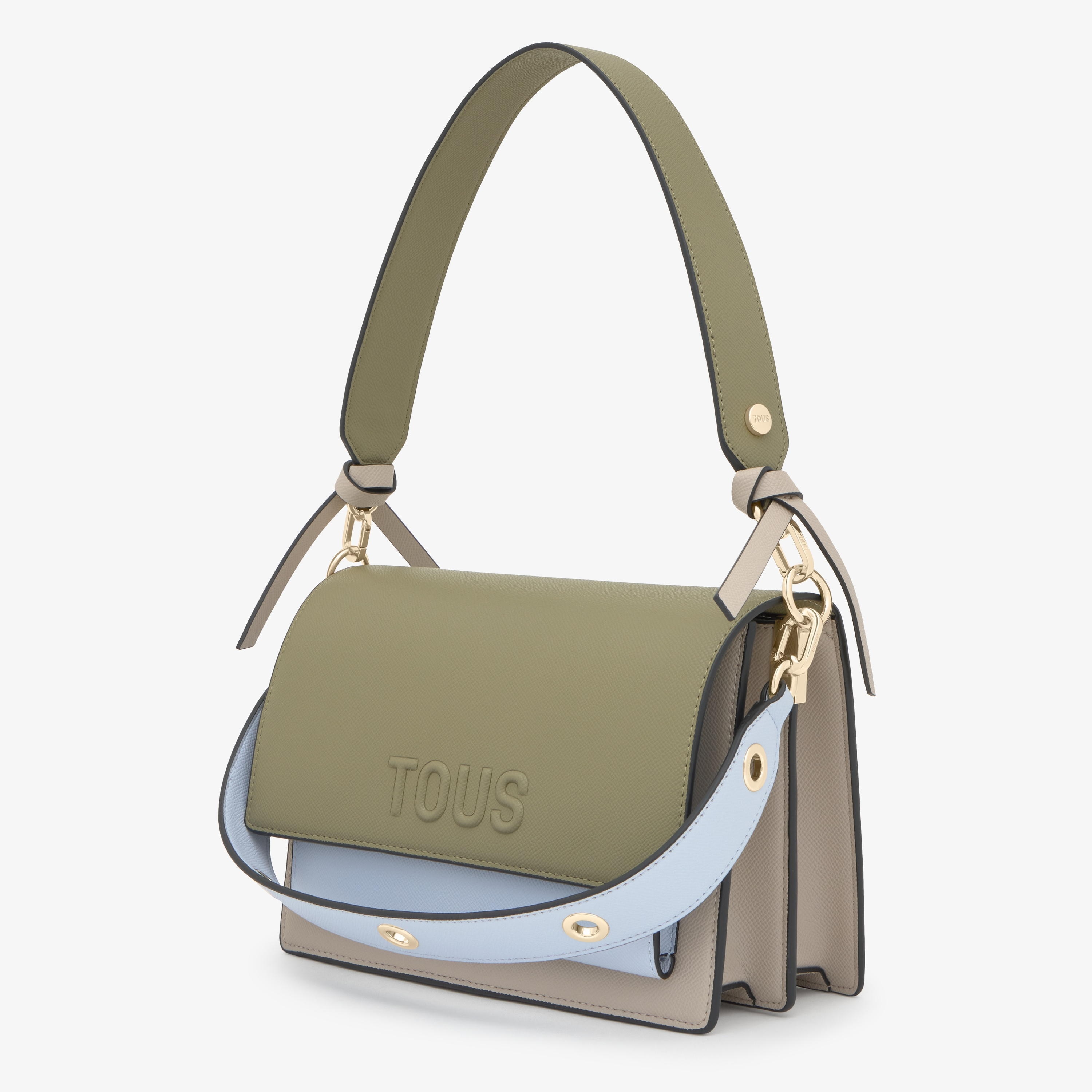 Medium taupe and green Crossbody bag TOUS Audree Saffiano