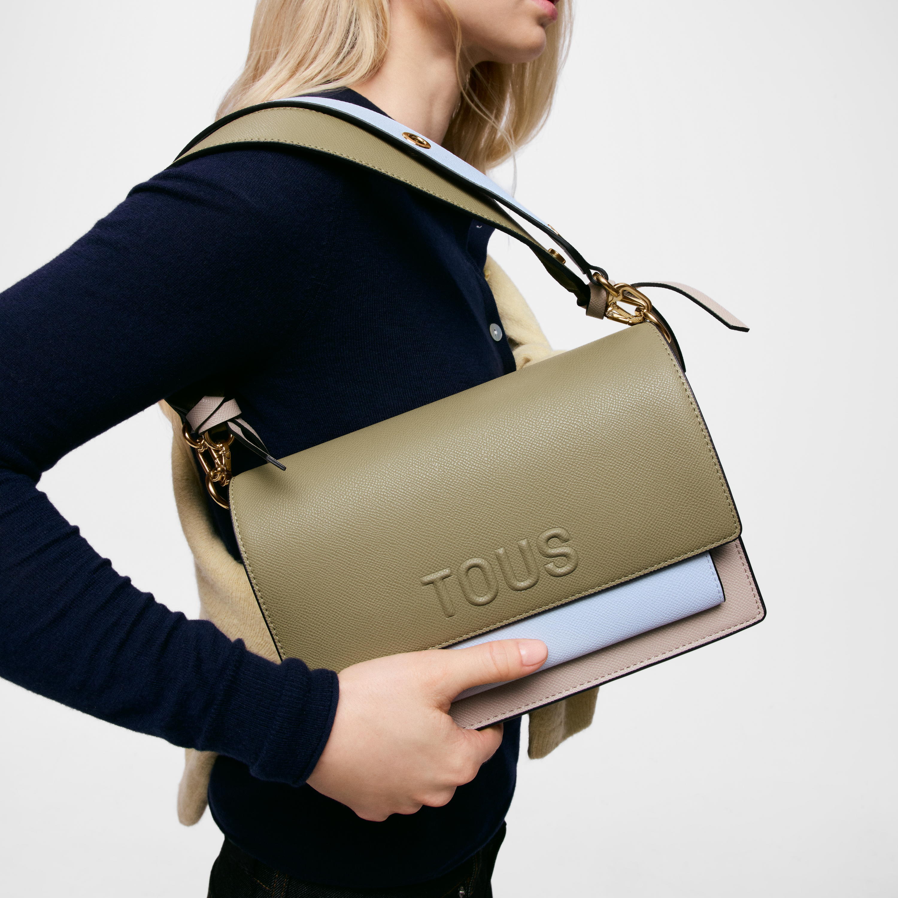 Medium taupe and green Crossbody bag TOUS Audree Saffiano