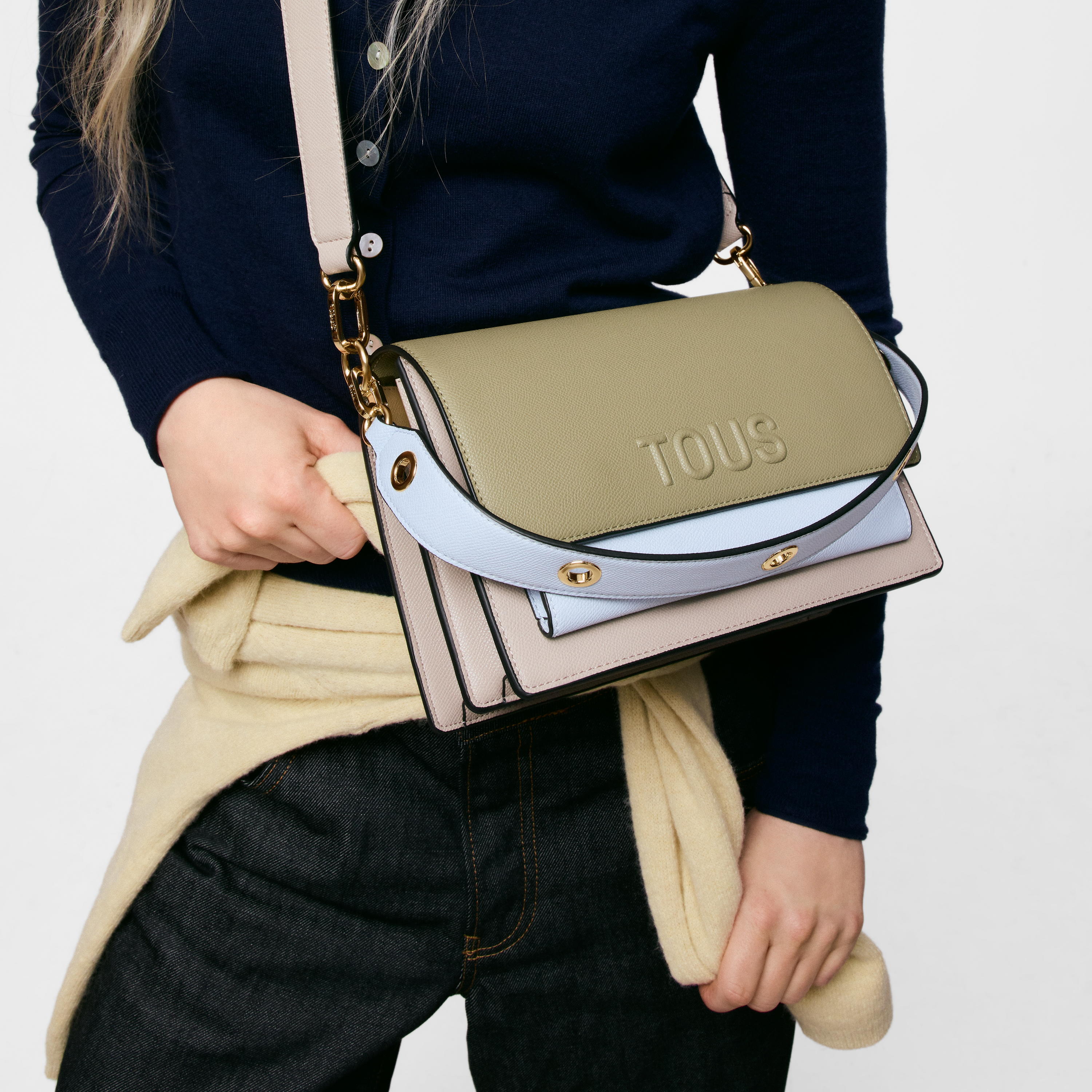 Medium taupe and green Crossbody bag TOUS Audree Saffiano
