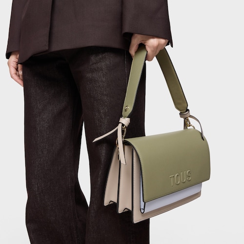 Bandolera mediana topo y verde Audree Saffiano