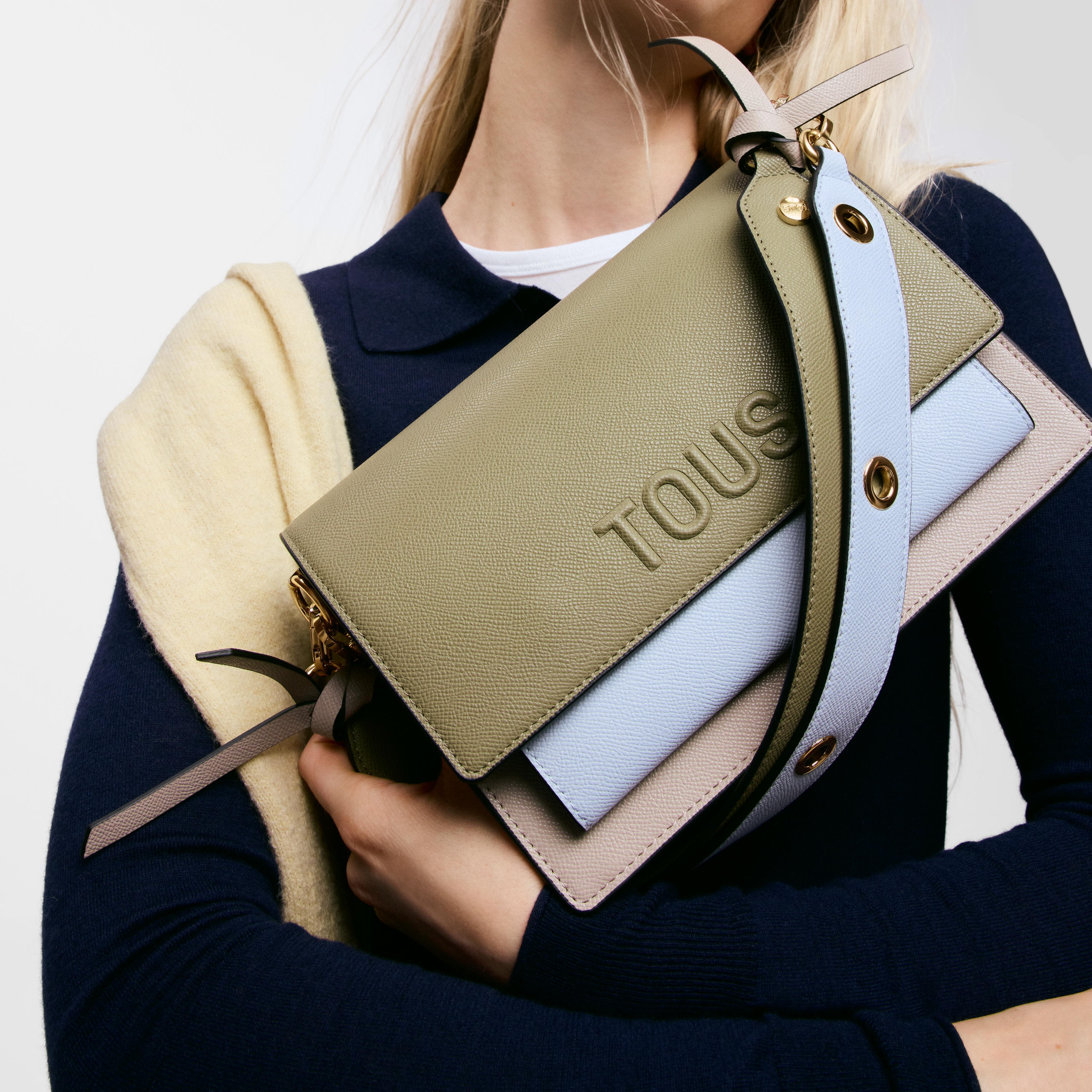 Medium taupe and green Crossbody bag TOUS Audree Saffiano