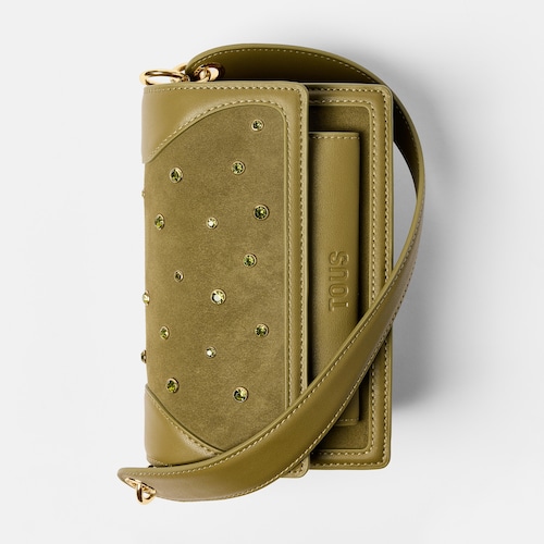 Borsa a tracolla verde oliva piccola TOUS Audree Strass