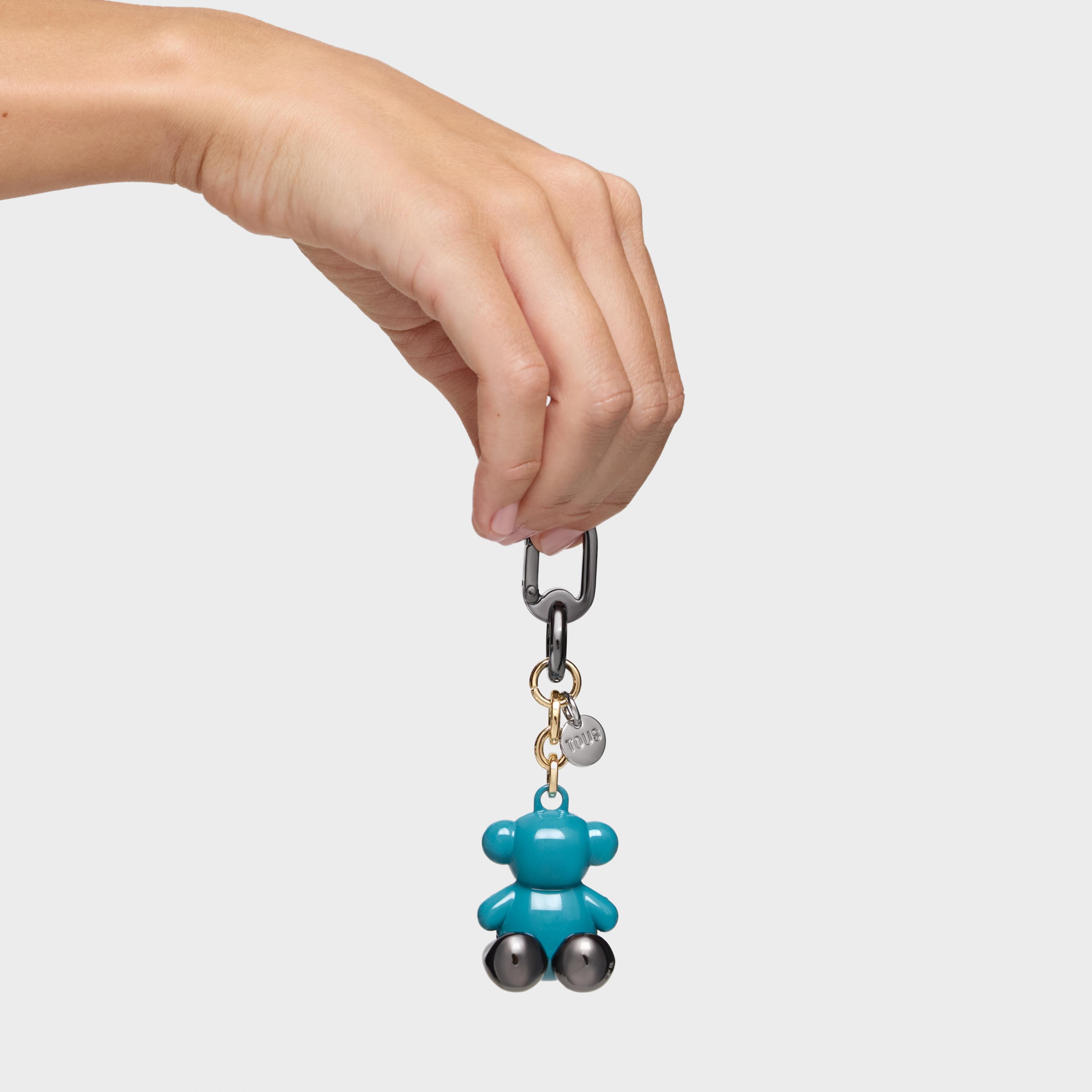 Turquoise and blue metal Key ring Bold Bear