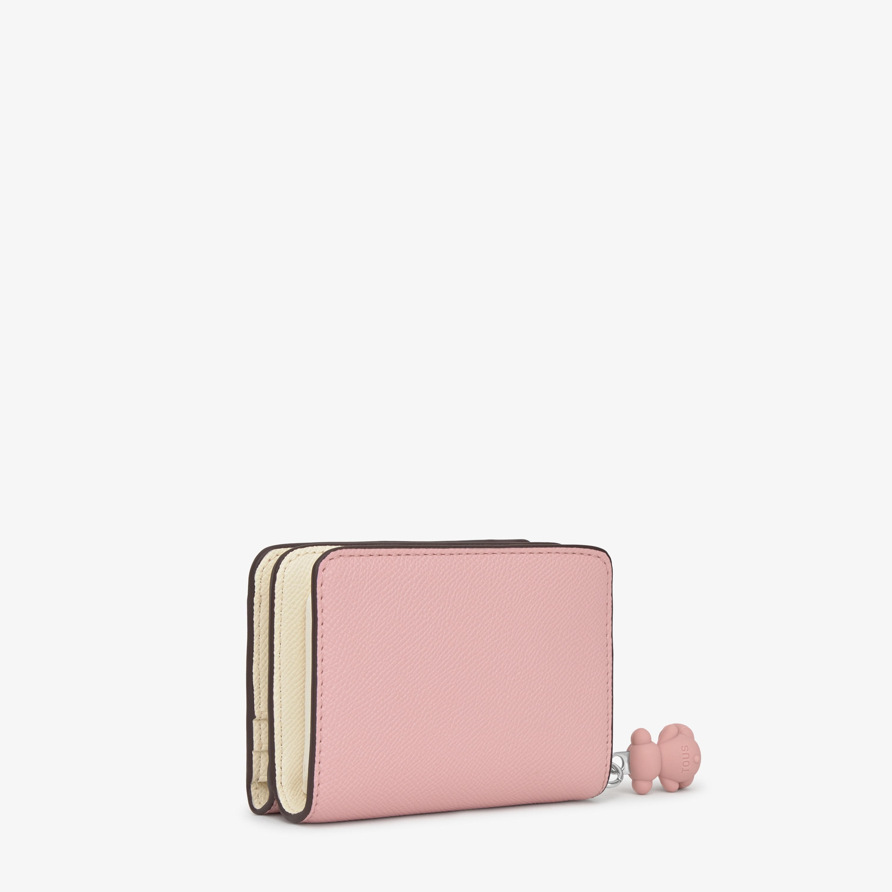 Billetera mediana doble rosa Audree Saffiano | TOUS