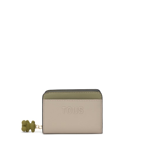 Cartera mediana topo verde TOUS Doble Audree Saffiano