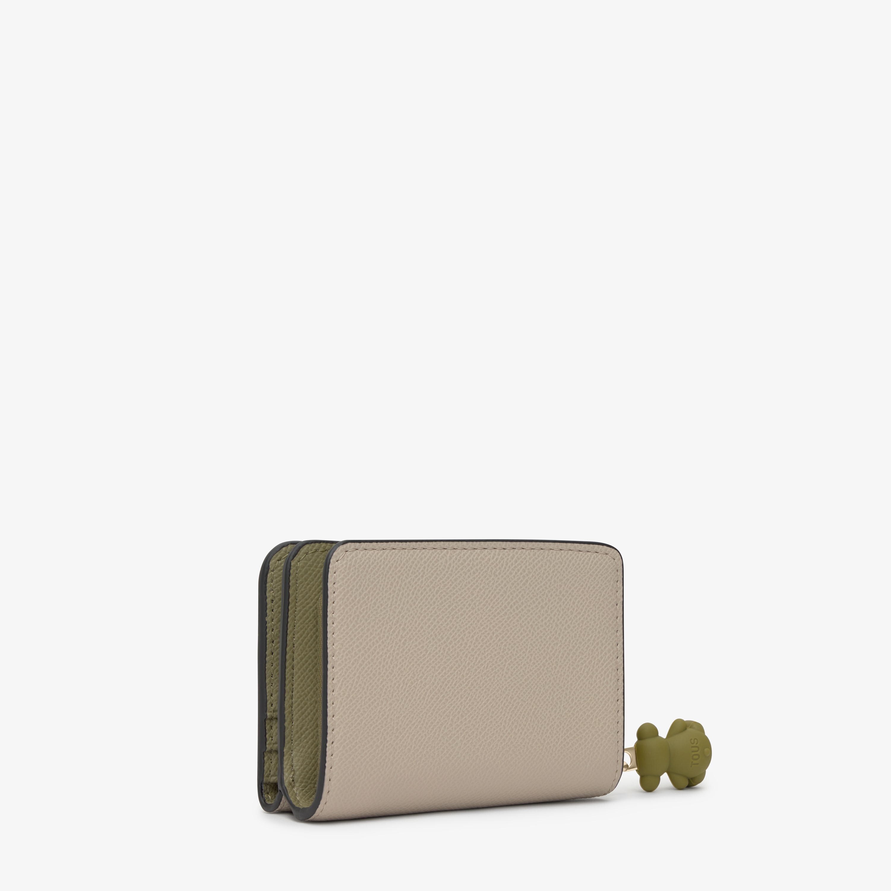 Medium taupe and green Card wallet TOUS Doble Audree Saffiano