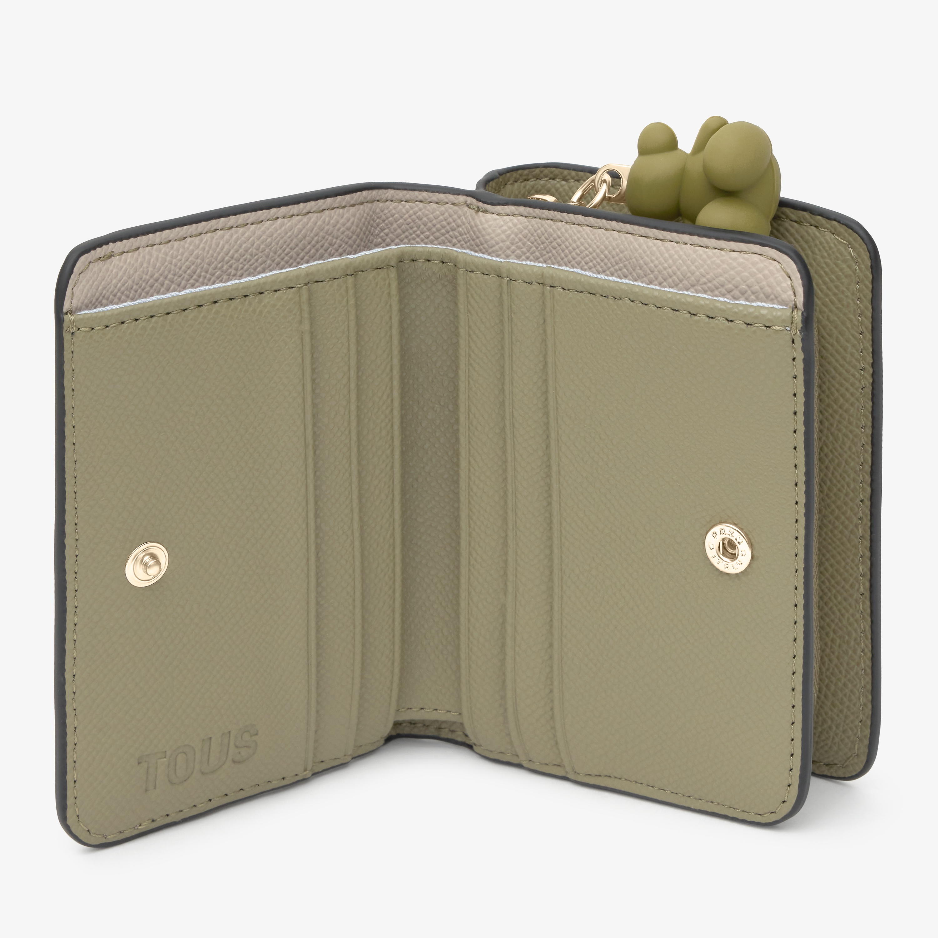Medium taupe and green Card wallet TOUS Doble Audree Saffiano