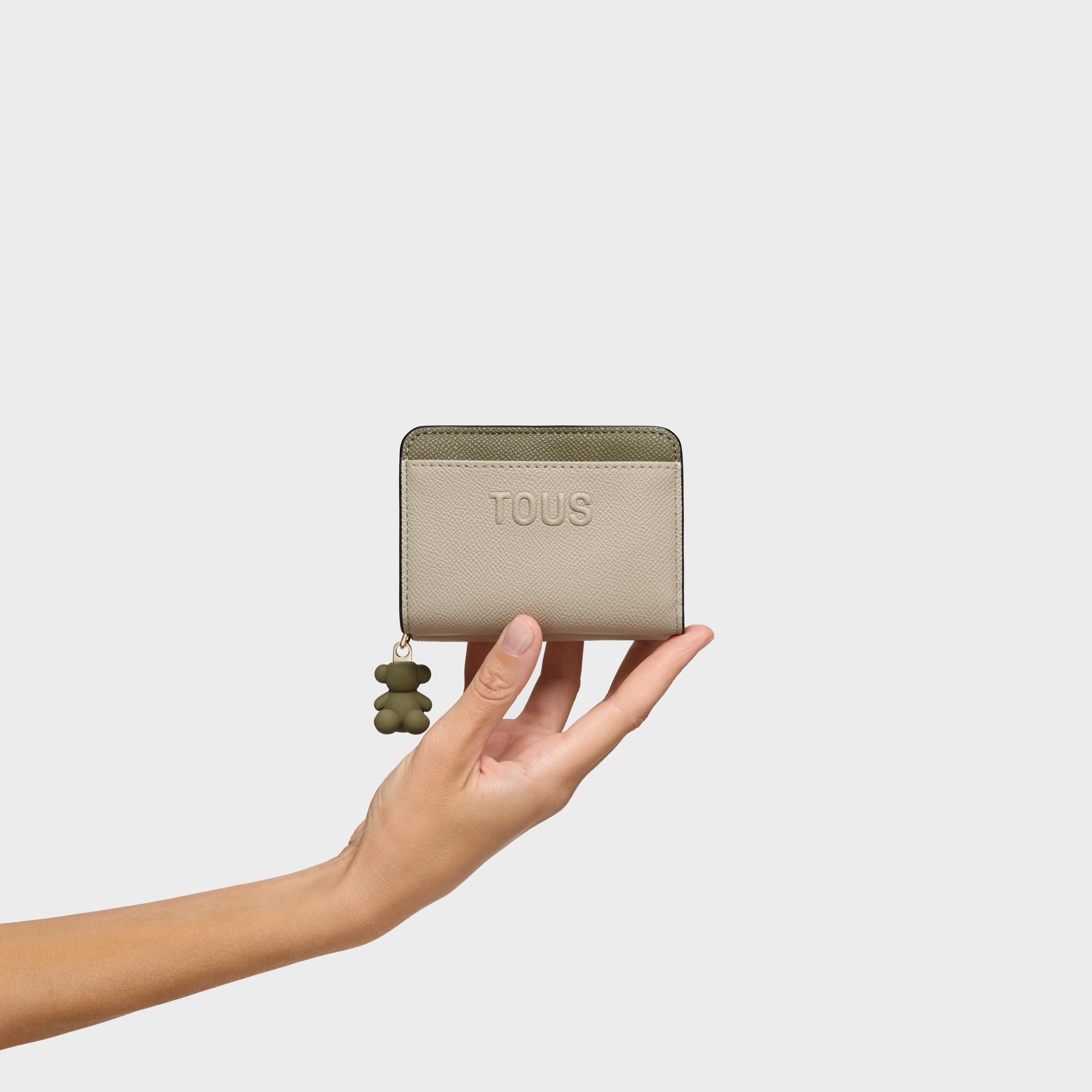 Medium taupe and green Card wallet TOUS Doble Audree Saffiano | TOUS
