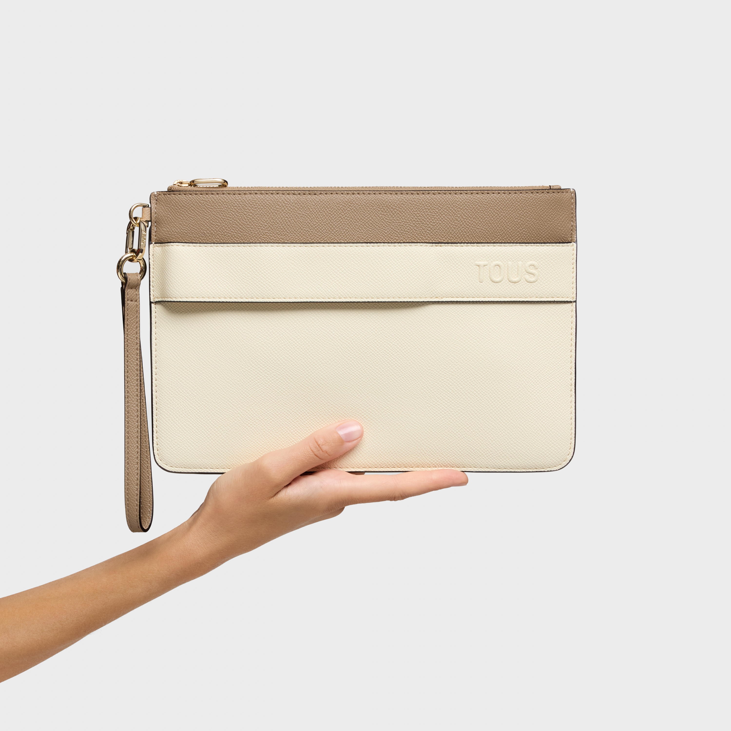 Beige and sand-colored Clutch bag TOUS Audree Saffiano