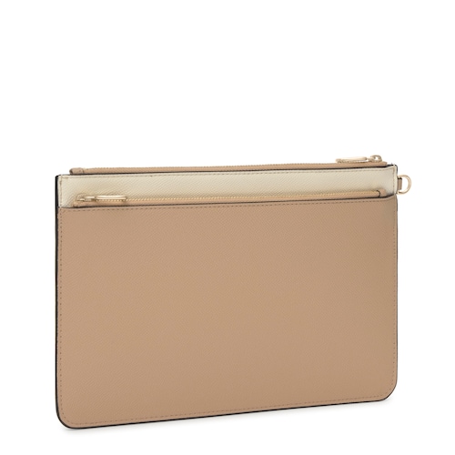 Beige and sand-colored Clutch bag TOUS Audree Saffiano