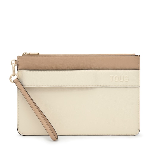 Beige and sand-colored Clutch bag TOUS Audree Saffiano